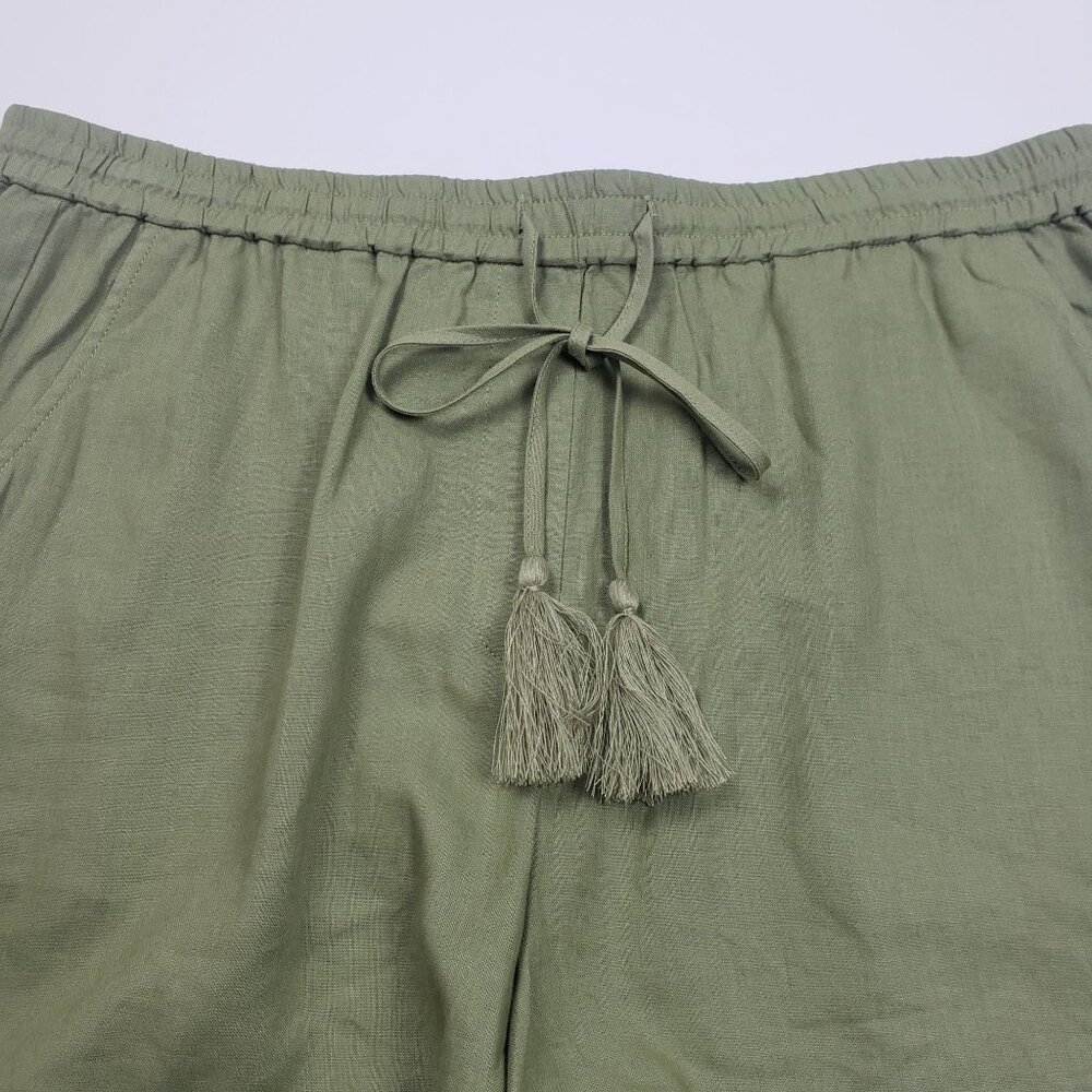 Andie Swim The Graciosa Short Women's Medium Ivy Green Linen Blend Tassel Ties - Picture 13 of 16